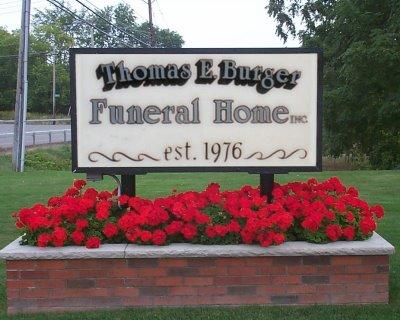 Signage for Thomas E. Burger Funeral Home in Hilton, NY